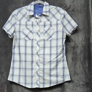 Kuhl Blue and White Plaid Button Down Shirt medium